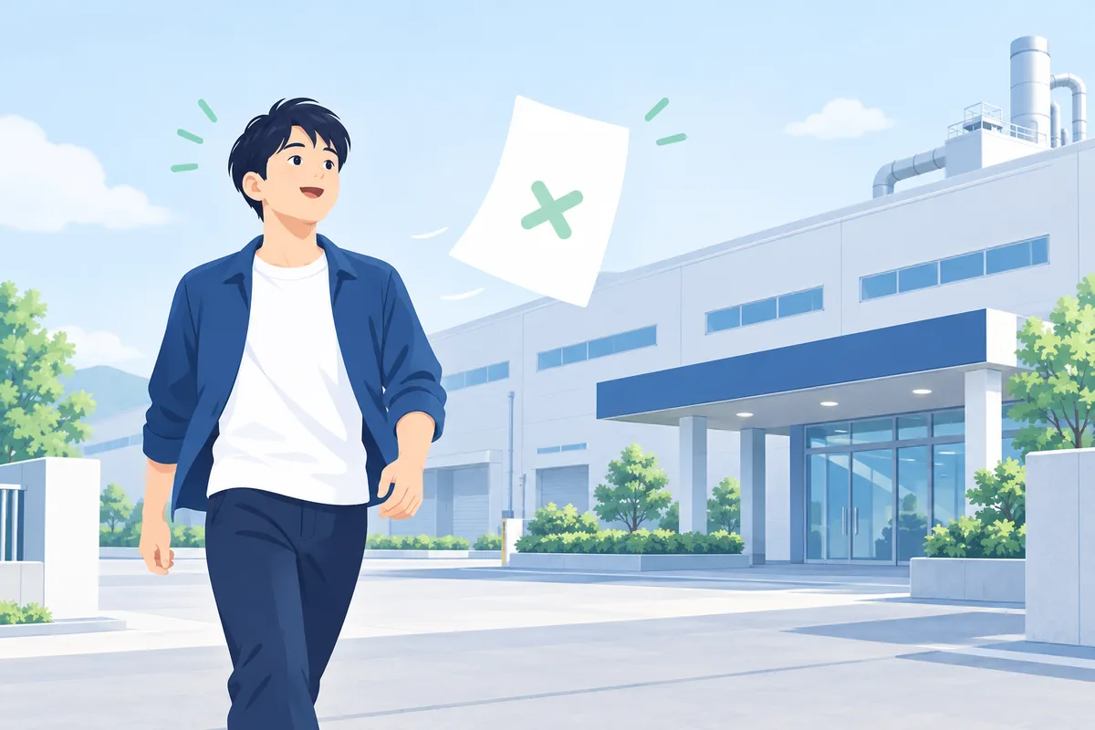 手ぶらで工場に来た参加者のイラスト