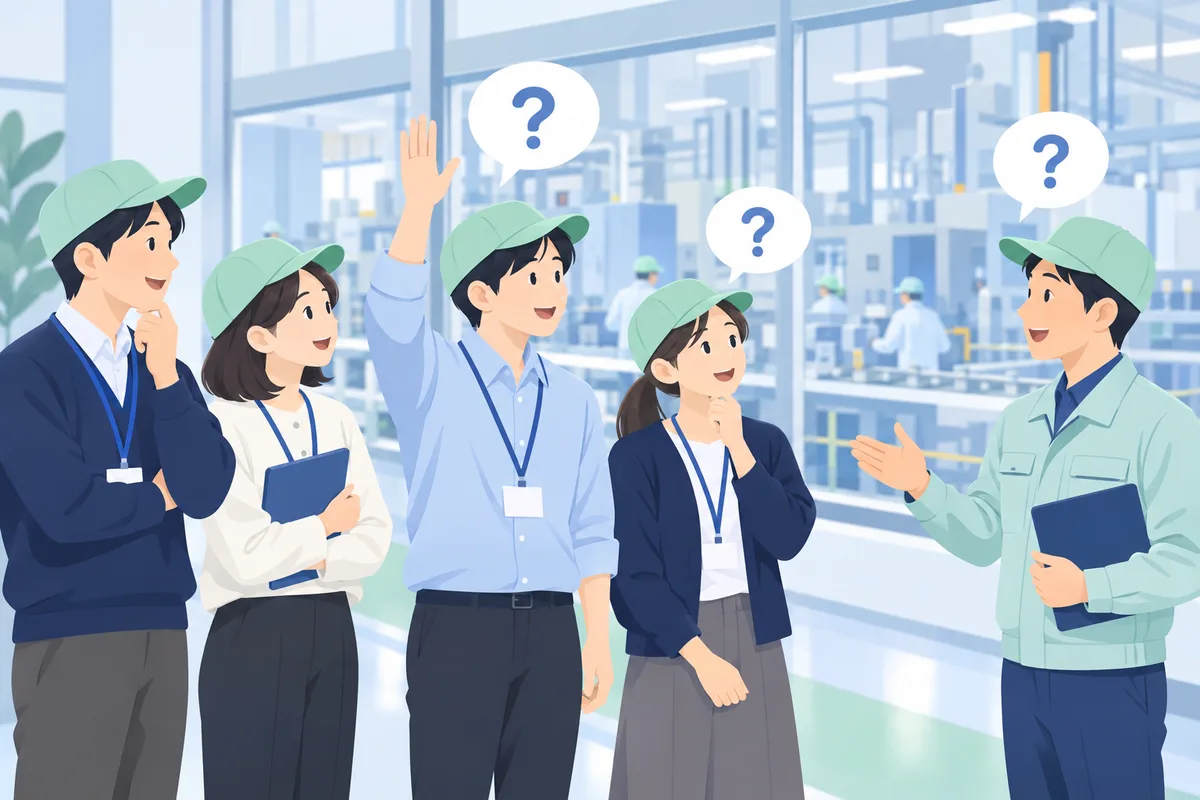 案内役へ質問する参加者のイラスト